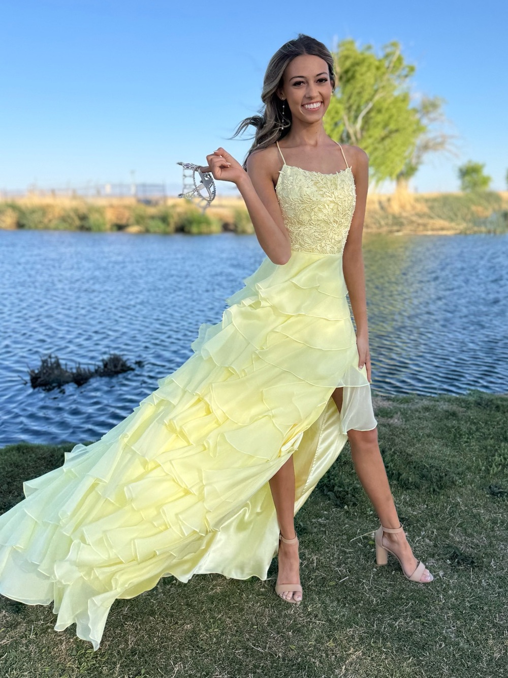 Sherri Hill Yellow Ruffled Gown